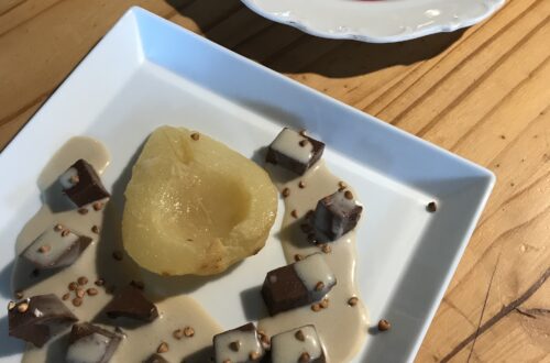 Poireset flan chocolat, crème verveine. Crédit photo : SB