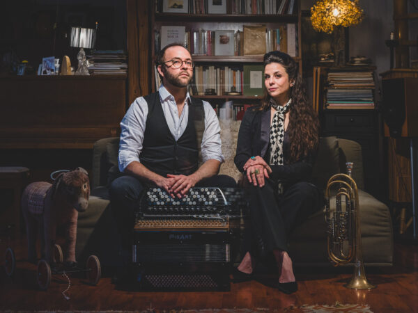 FRANCE - CLASSICAL MUSIC - PORTRAIT - MUSICIAN DUO - HELEN ESCRIVA BASS TRUMPET - PIERRE CUSSAC ACCORDION. Crédit photo : Maria Mosconi / Hans Lucas