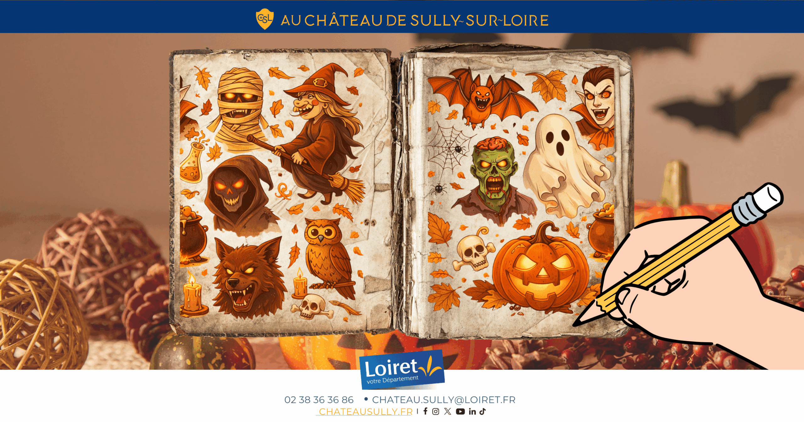 Visuels château de Sully-sur-Loire - 2026 - format site internet - livret jeux "Le bestiaire d'Halloween". Crédit photo :